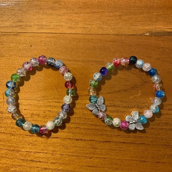 Handmade beaded stretch bracelet set butterfly - Picture 1 of 2